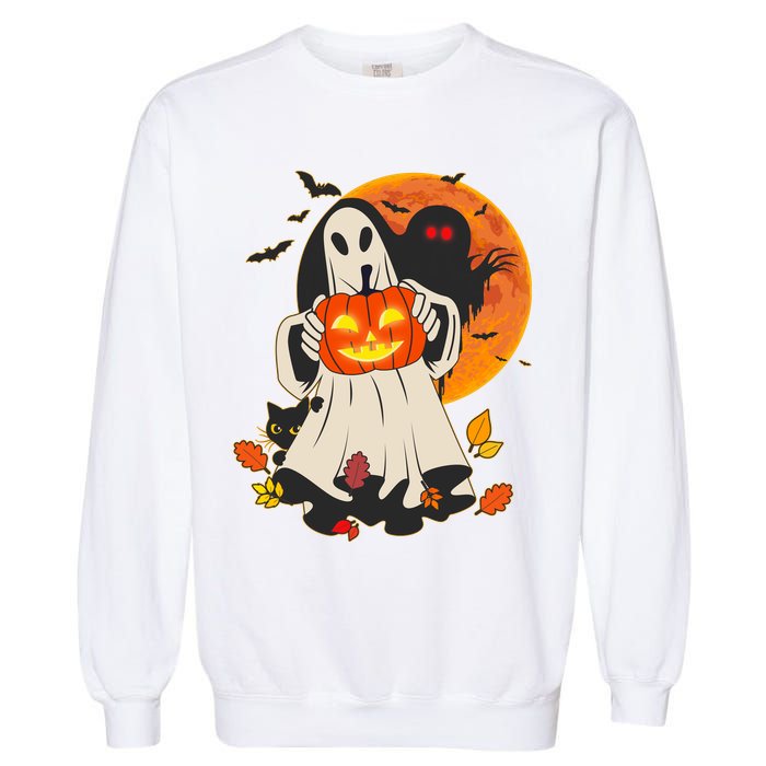 Spooky Halloween Autumn Ghost Jackolantern Garment-Dyed Sweatshirt