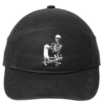 Skeleton Holding A Cat Lazy Halloween Costume Skull 7-Panel Snapback Hat