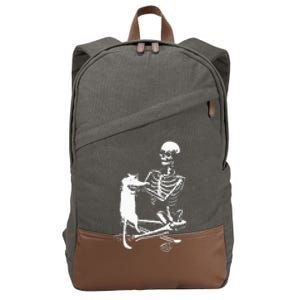 Skeleton Holding A Cat Lazy Halloween Costume Skull Cotton Canvas Backpack