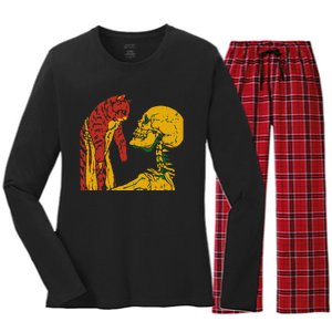 Skeleton Holding A Cat Juneteenth Black History Animal Lover Women's Long Sleeve Flannel Pajama Set 