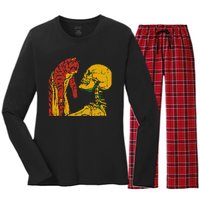 Skeleton Holding A Cat Juneteenth Black History Animal Lover Women's Long Sleeve Flannel Pajama Set 