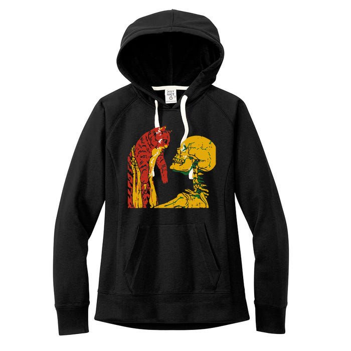 Skeleton Holding A Cat Juneteenth Black History Animal Lover Women's Fleece Hoodie