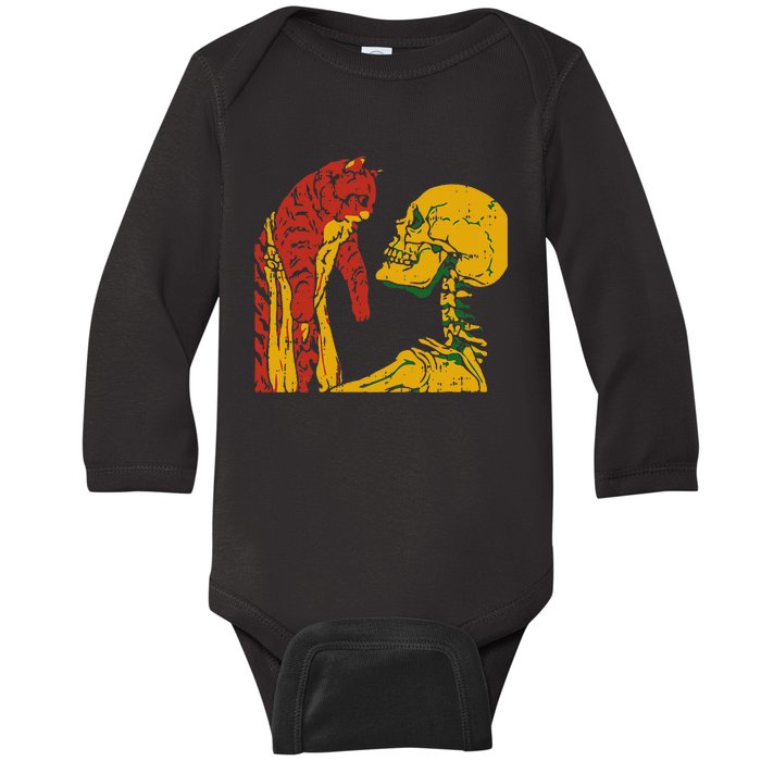 Skeleton Holding A Cat Juneteenth Black History Animal Lover Baby Long Sleeve Bodysuit