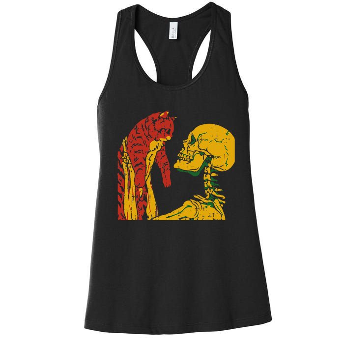 Skeleton Holding A Cat Juneteenth Black History Animal Lover Women's Racerback Tank