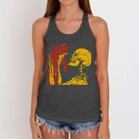 Skeleton Holding A Cat Juneteenth Black History Animal Lover Women's Knotted Racerback Tank