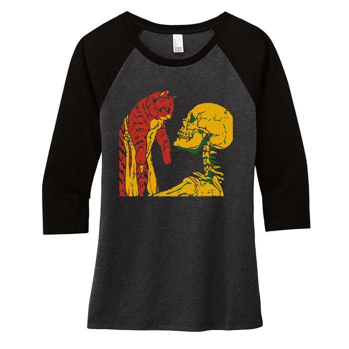 Skeleton Holding A Cat Juneteenth Black History Animal Lover Women's Tri-Blend 3/4-Sleeve Raglan Shirt