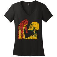 Skeleton Holding A Cat Juneteenth Black History Animal Lover Women's V-Neck T-Shirt