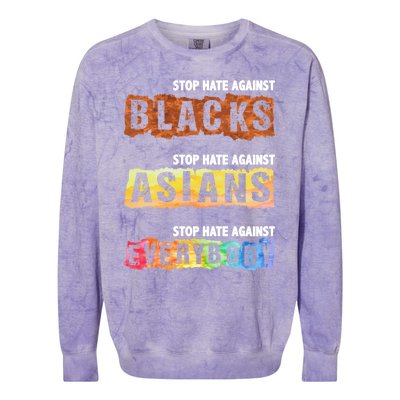 Stop Hate Against Blacks Against Asians And Everybody Gift Colorblast Crewneck Sweatshirt