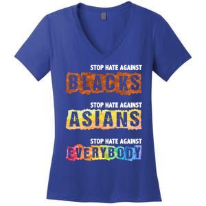 Stop Hate Against Blacks Against Asians And Everybody Gift Women's V-Neck T-Shirt