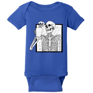 Skeleton Holding A Coffee Cup Crazy Funny Humor Graphic Great Gift Baby Bodysuit