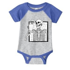 Skeleton Holding A Coffee Cup Crazy Funny Humor Graphic Great Gift Infant Baby Jersey Bodysuit