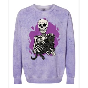 Skeleton Holding A Black Cat Lazy Halloween Costume Skull Colorblast Crewneck Sweatshirt