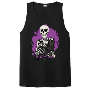 Skeleton Holding A Black Cat Lazy Halloween Costume Skull PosiCharge Competitor Tank