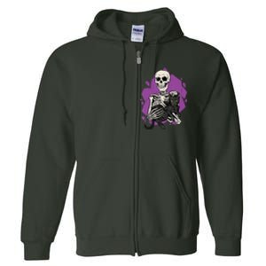 Skeleton Holding A Black Cat Lazy Halloween Costume Skull Full Zip Hoodie