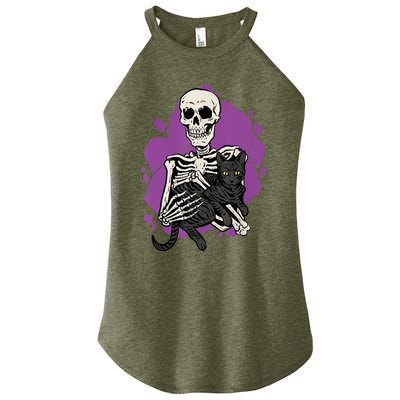 Skeleton Holding A Black Cat Lazy Halloween Costume Skull Women’s Perfect Tri Rocker Tank