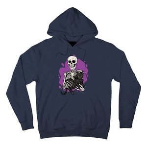 Skeleton Holding A Black Cat Lazy Halloween Costume Skull Hoodie