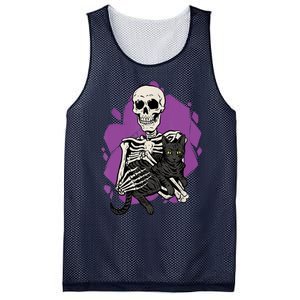 Skeleton Holding A Black Cat Lazy Halloween Costume Skull Mesh Reversible Basketball Jersey Tank