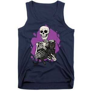 Skeleton Holding A Black Cat Lazy Halloween Costume Skull Tank Top