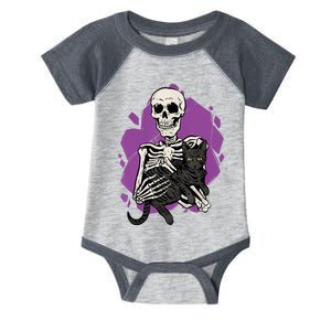 Skeleton Holding A Black Cat Lazy Halloween Costume Skull Infant Baby Jersey Bodysuit