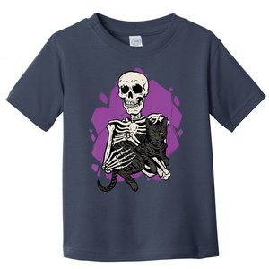 Skeleton Holding A Black Cat Lazy Halloween Costume Skull Toddler T-Shirt