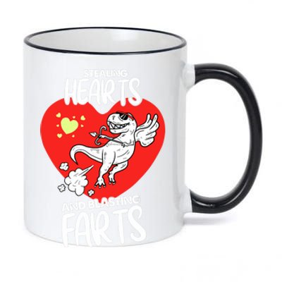 Stealing Hearts And Blasting Farts Funny Quote Dino 11oz Black Color Changing Mug