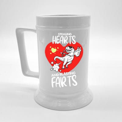 Stealing Hearts And Blasting Farts Funny Quote Dino Beer Stein