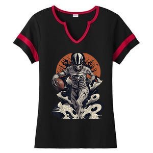 Skeleton Holding American Football Halloween Ladies Halftime Notch Neck Tee