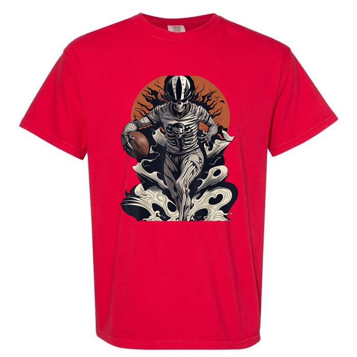 Skeleton Holding American Football Halloween Garment-Dyed Heavyweight T-Shirt