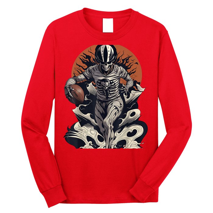 Skeleton Holding American Football Halloween Long Sleeve Shirt