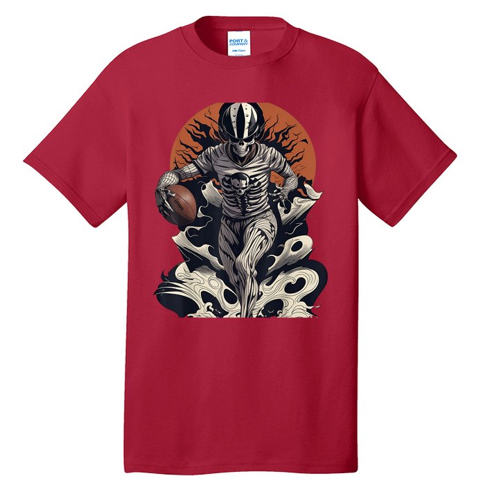 Skeleton Holding American Football Halloween Tall T-Shirt