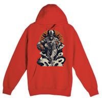 Skeleton Holding American Football Halloween Premium Pullover Hoodie