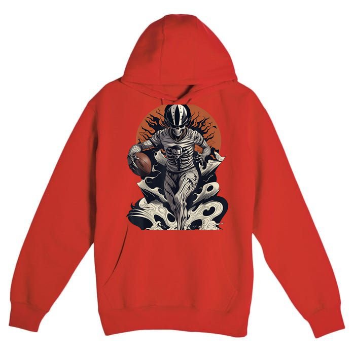 Skeleton Holding American Football Halloween Premium Pullover Hoodie