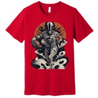 Skeleton Holding American Football Halloween Premium T-Shirt