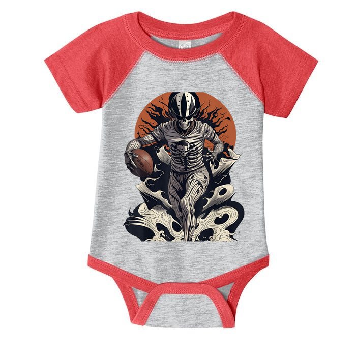 Skeleton Holding American Football Halloween Infant Baby Jersey Bodysuit