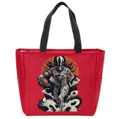 Skeleton Holding American Football Halloween Zip Tote Bag