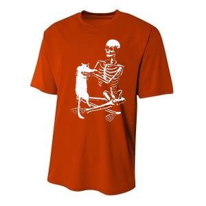 Skeleton Holding A Cat Lazy Halloween Costume Skull Performance Sprint T-Shirt