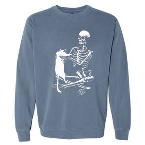 Skeleton Holding A Cat Lazy Halloween Costume Skull Garment-Dyed Sweatshirt