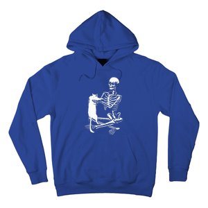 Skeleton Holding A Cat Lazy Halloween Costume Skull Hoodie