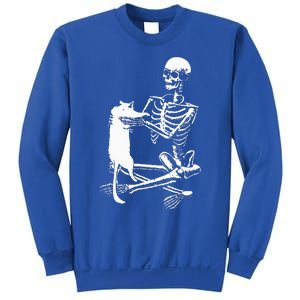 Skeleton Holding A Cat Lazy Halloween Costume Skull Sweatshirt