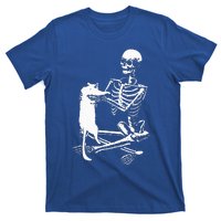 Skeleton Holding A Cat Lazy Halloween Costume Skull T-Shirt