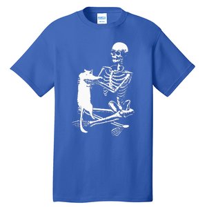 Skeleton Holding A Cat Lazy Halloween Costume Skull Tall T-Shirt