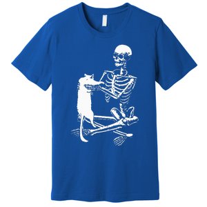 Skeleton Holding A Cat Lazy Halloween Costume Skull Premium T-Shirt