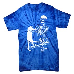 Skeleton Holding A Cat Lazy Halloween Costume Skull Tie-Dye T-Shirt