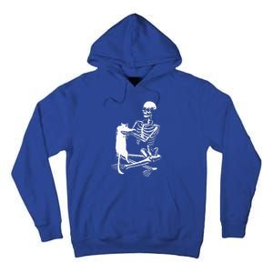 Skeleton Holding A Cat Lazy Halloween Costume Skull Tall Hoodie