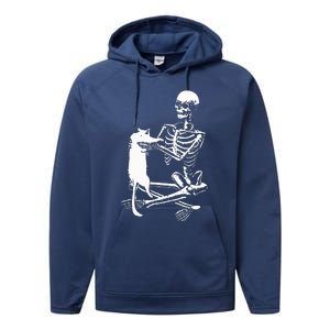 Skeleton Holding A Cat Lazy Halloween Costume Skull Performance Fleece Hoodie