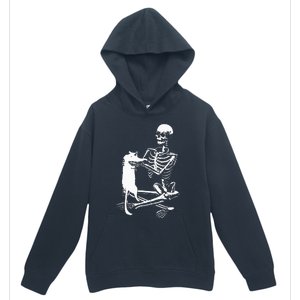 Skeleton Holding A Cat Lazy Halloween Costume Skull Urban Pullover Hoodie