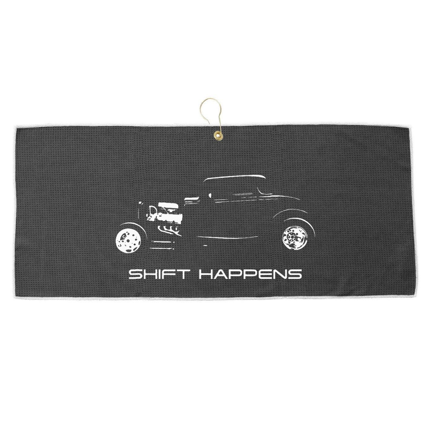 Shift Happens Automotive Nostalgia Vintage Hotrod Car Large Microfiber Waffle Golf Towel