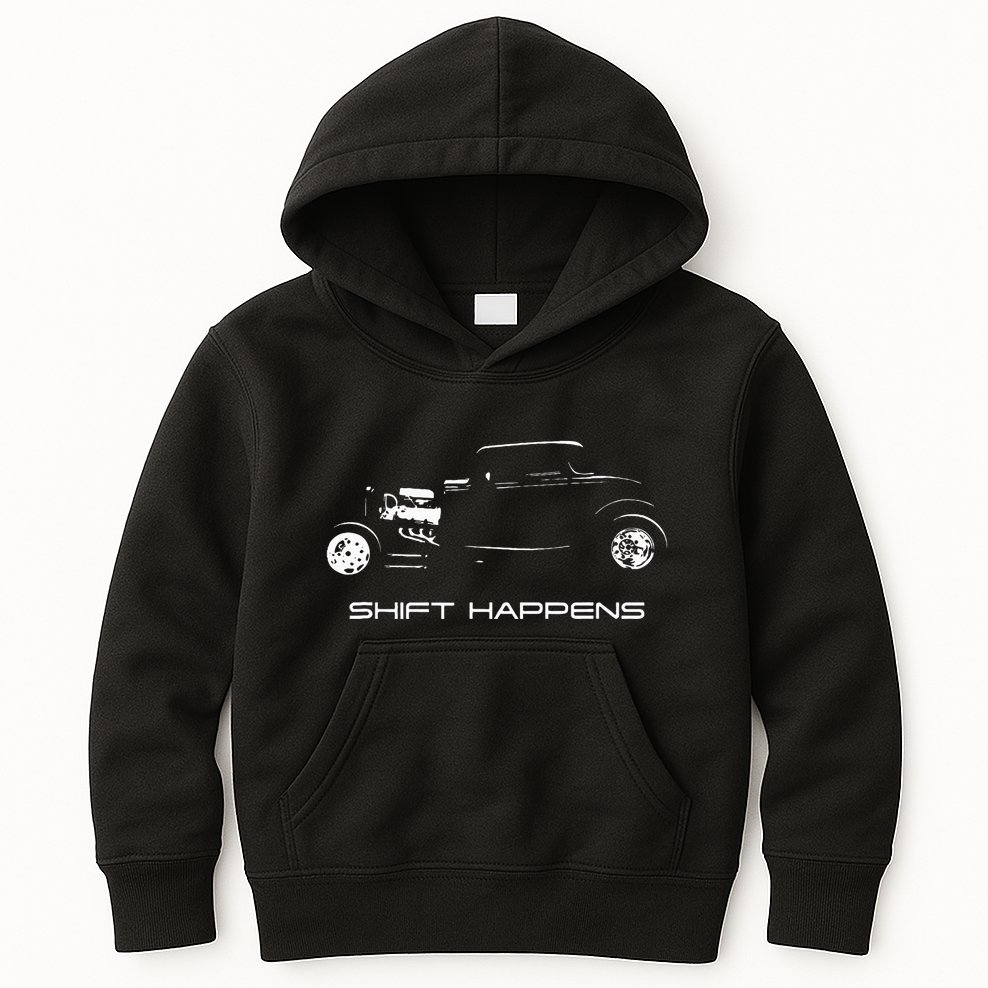 Shift Happens Automotive Nostalgia Vintage Hotrod Car Kids Hoodie