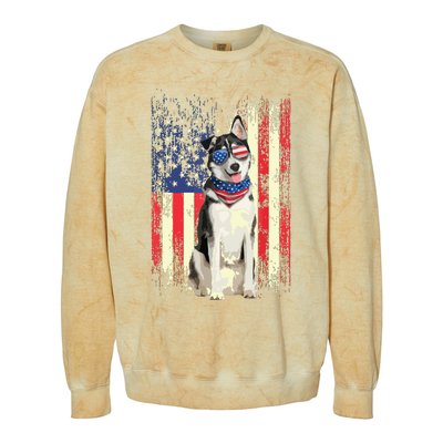 Siberian Husky American Flag 4th Of July Patriotic Dog Lover Colorblast Crewneck Sweatshirt