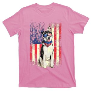 Siberian Husky American Flag 4th Of July Patriotic Dog Lover T-Shirt